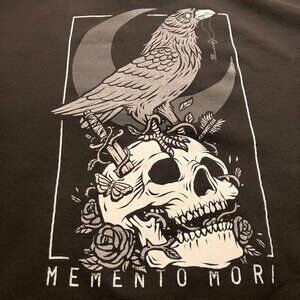 Memento Mori Mens THRASHED Crow Skull Dagger Moon Hoodie Sz. Medium Black AN GDD